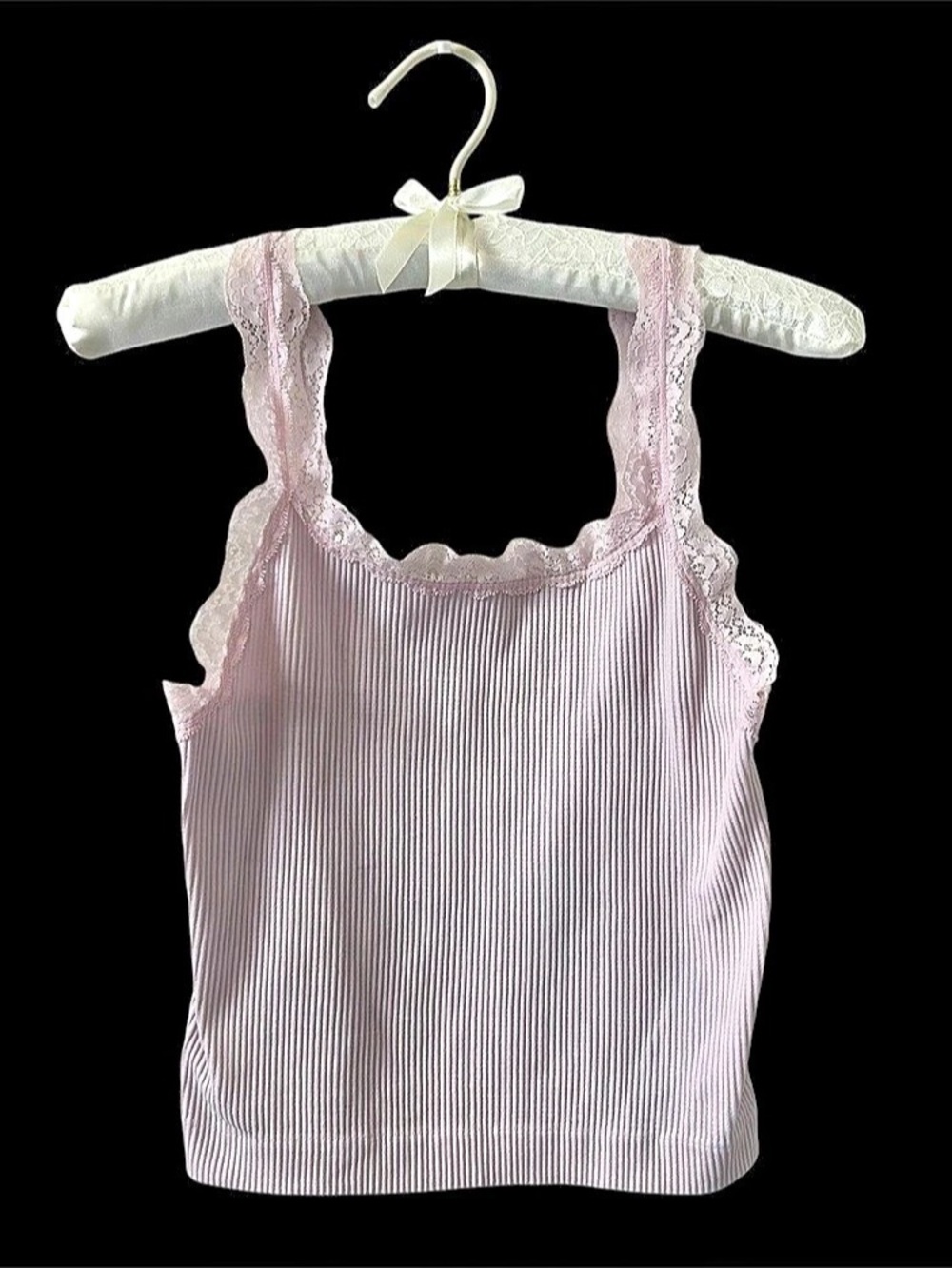 Faded Rose Essentials Lace Trim Striped Tank in Pink Size Small Like New